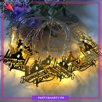 Ramadan Kareem Masjid Shaped Golden Metal LED String Lights For Ramadan Festival and Celebration
